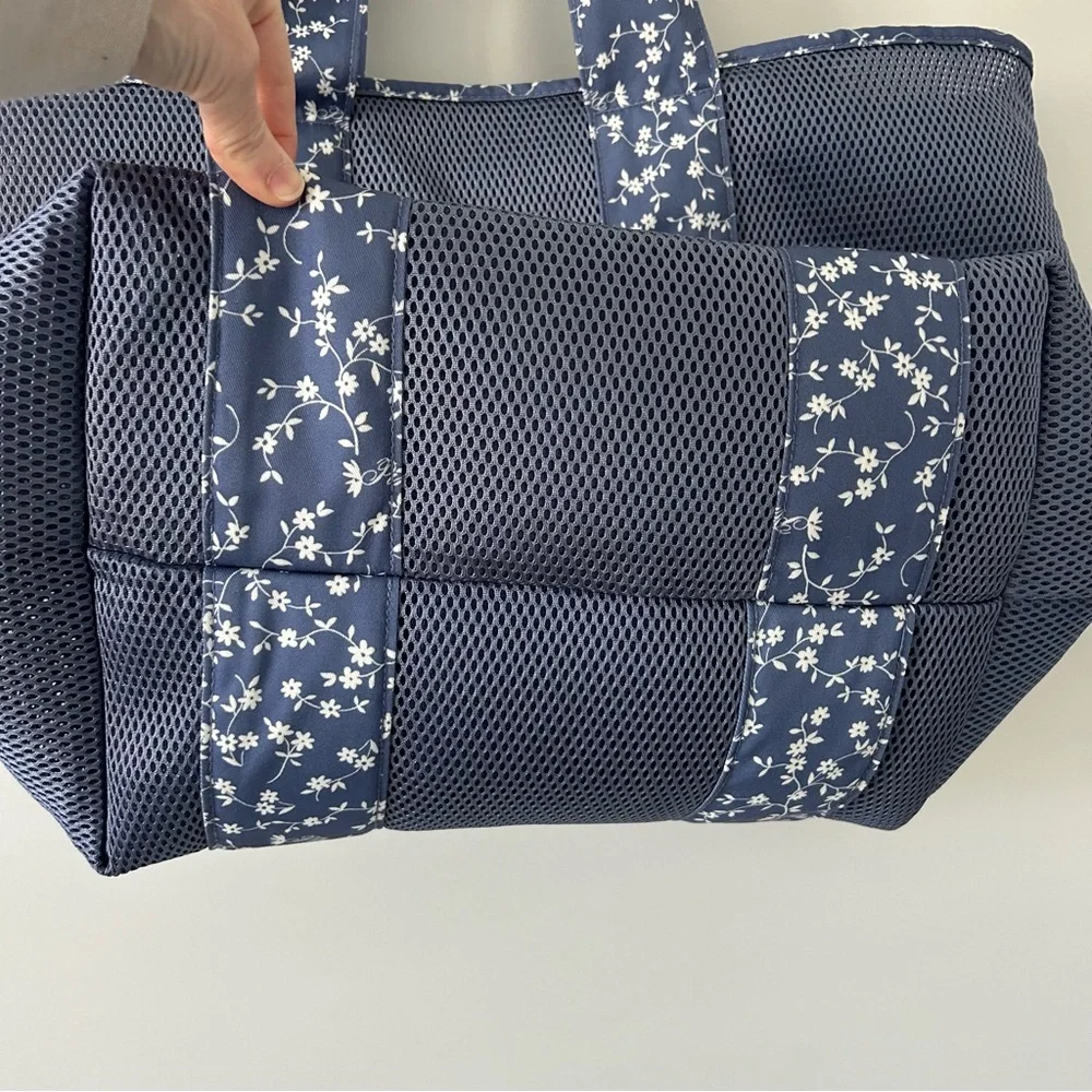 PINK by Victorias Secret Blue Floral Mesh Oversized Zip Top Tote Bag NWT